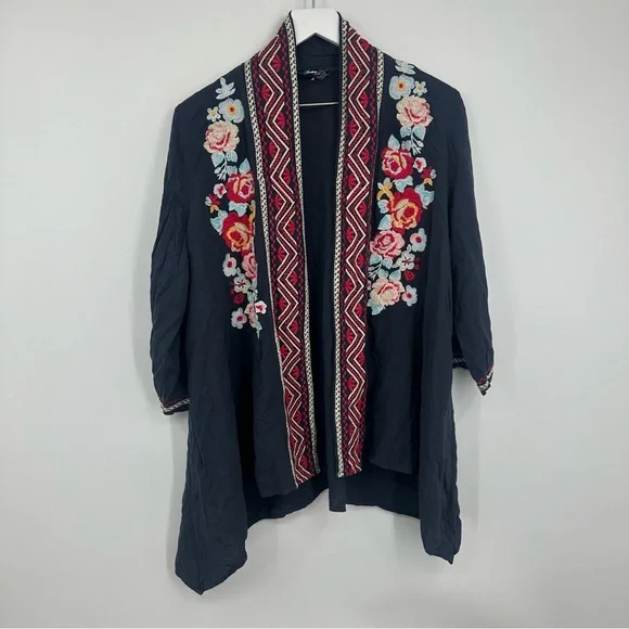 Andree By Unit Blue Embroidered Floral Boho Open Front Cardigan Size Large Fairy - Picture 5 of 8